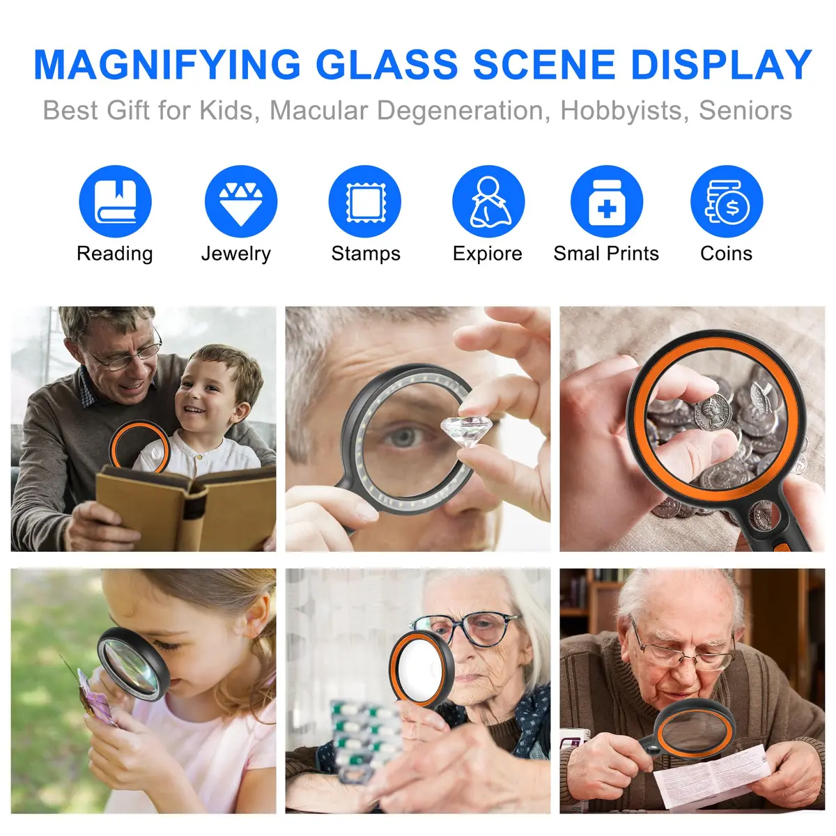 GABORISH Handheld Illuminated Magnifying Glass with 30 LED Lights, 10X 20X 45X Magnification, 8.9cm (3.5 Inch) Lens | Visual Impairment Aid - view 3
