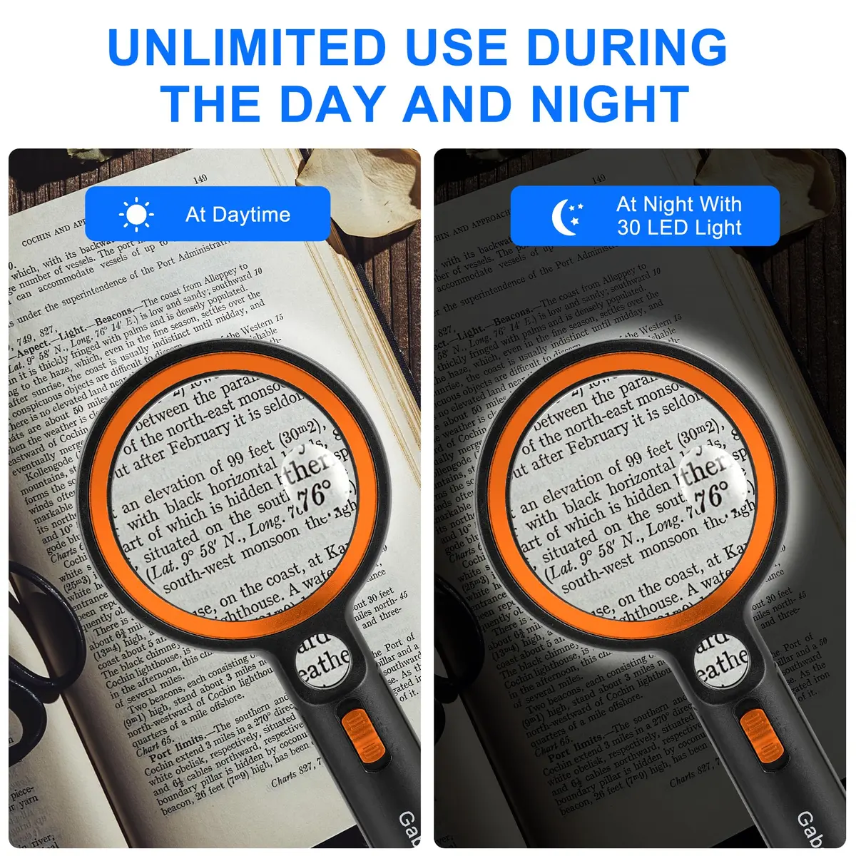 GABORISH Handheld Illuminated Magnifying Glass with 30 LED Lights, 10X 20X 45X Magnification, 8.9cm (3.5 Inch) Lens | Visual Impairment Aid - view 4