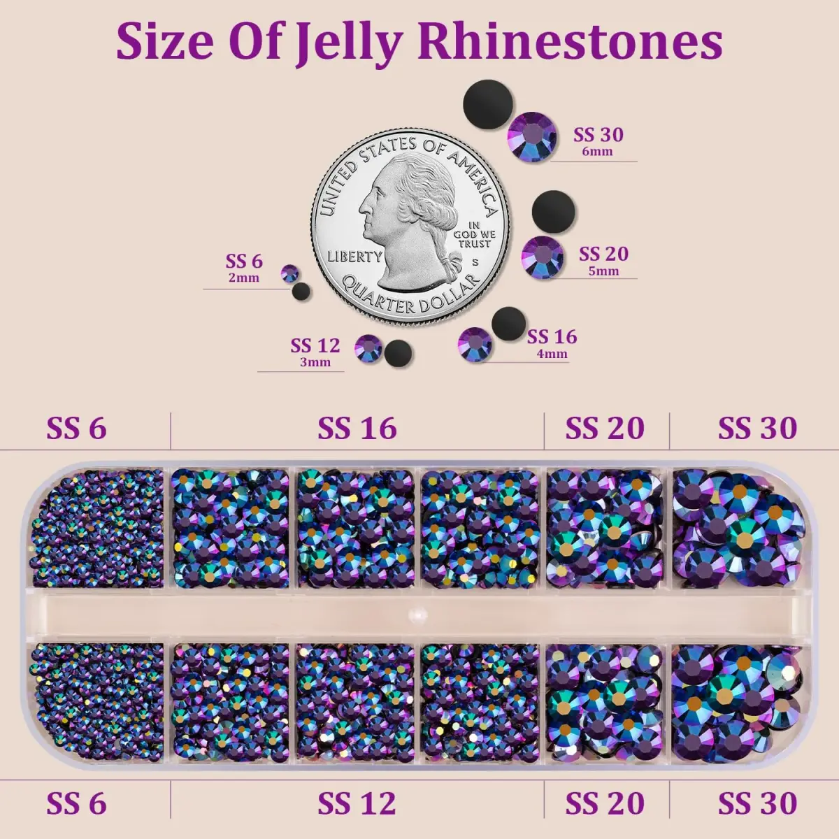TINKRSTUFF Purplish Black AB 3Pcs Craft Beads | Flatback Crystal Gems with Glue & Tools - view 2