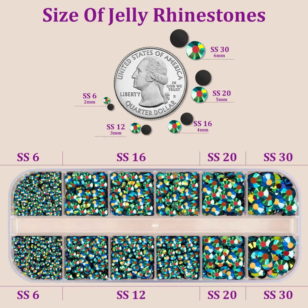 TINKRSTUFF Resin Jelly Rhinestones with B7000 Glue, Emerald Black AB Flatback Crystals (1 Box + 3x10ml Glue) | Sparkle for Nails & Crafts - view 2
