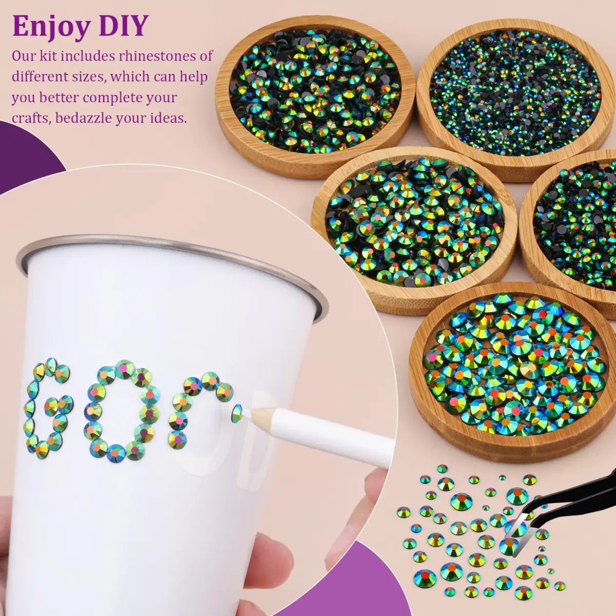 TINKRSTUFF Resin Jelly Rhinestones with B7000 Glue, Emerald Black AB Flatback Crystals (1 Box + 3x10ml Glue) | Sparkle for Nails & Crafts - view 3