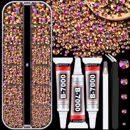 TINKRSTUFF Gold Rose AB Resin Jelly Rhinestones for Crafting with B7000 Glue, 1 Box Flatback Crystal Gems + 3x10ml Glue | DIY Tumblers Clothing Shoes Manicure - main product image