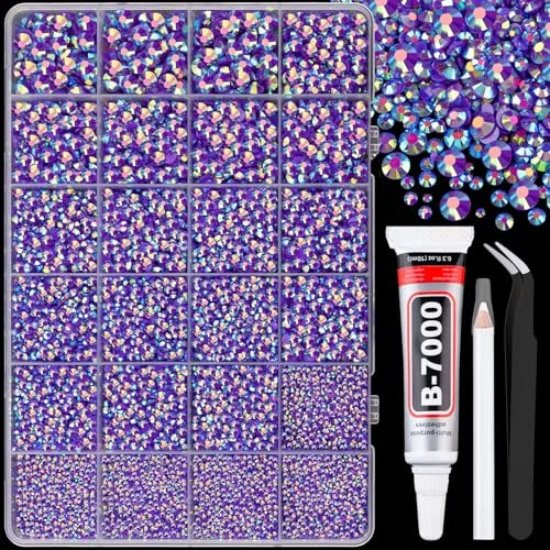 TINKRSTUFF Dark Purple AB Resin Jelly Rhinestones with 3Pcs B7000 Glue, Mixed Sizes | Bedazzling Gems for DIY Crafts - main product image