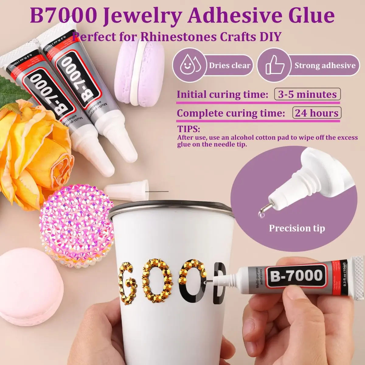 TINKRSTUFF Resin Jelly Rhinestones with B7000 Glue | Gold Flatback Crystals for Crafts & Nails (1 Box + 3x10ml Glue) - view 5