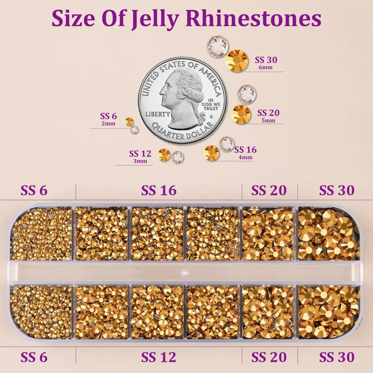 TINKRSTUFF Resin Jelly Rhinestones with B7000 Glue | Gold Flatback Crystals for Crafts & Nails (1 Box + 3x10ml Glue) - view 2