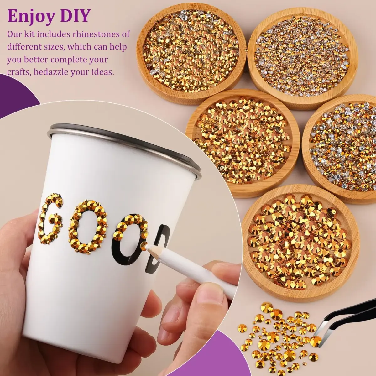 TINKRSTUFF Resin Jelly Rhinestones with B7000 Glue | Gold Flatback Crystals for Crafts & Nails (1 Box + 3x10ml Glue) - view 3