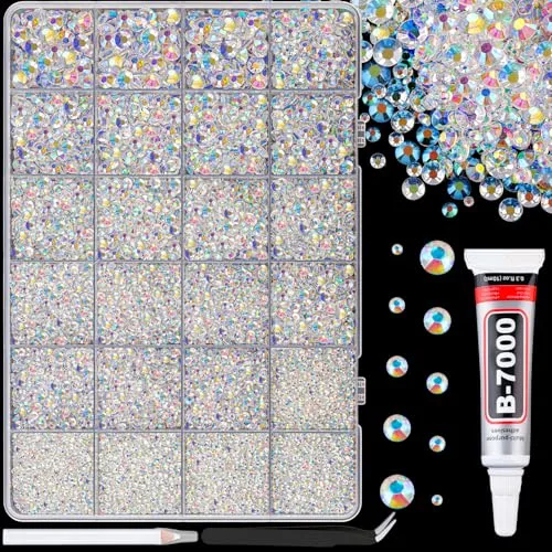 TINKRSTUFF Resin Jelly Rhinestones with B7000 Glue, Transparent AB Flatback Crystal Gems (1 Small Pack + Glue) - main product image