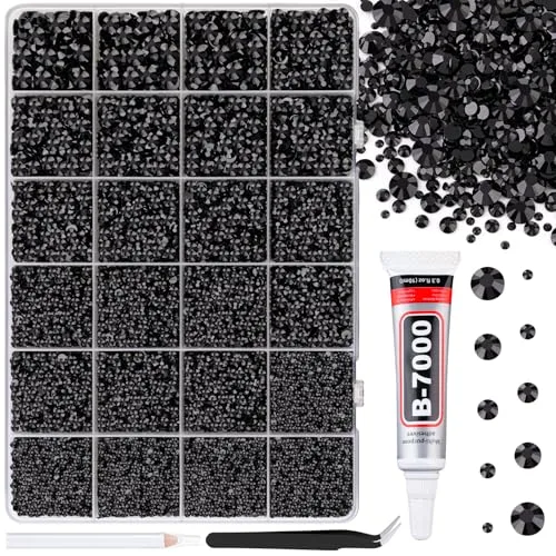TINKRSTUFF Black Resin Jelly Rhinestones with B7000 Glue, 12 Grids Assorted Sizes | Craft Bead Kit for DIY Artworks - main product image