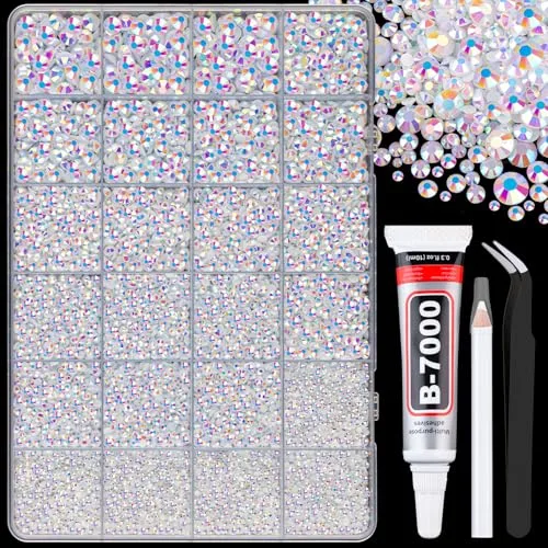 TINKRSTUFF Resin Jelly Rhinestones with B7000 Glue, White AB Flatback Crystal Set, 12 Grids Mixed Sizes | Bedazzling Gems for DIY Crafts - main product image