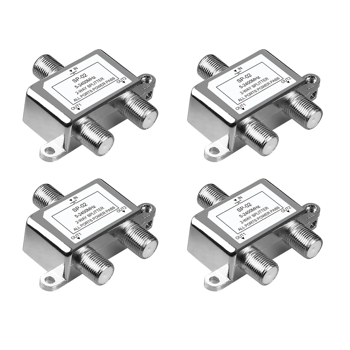 NEWCARE 2-Way Coaxial Cable Splitter 4-Pack | 5-2400MHz RG6 Compatible - main product image