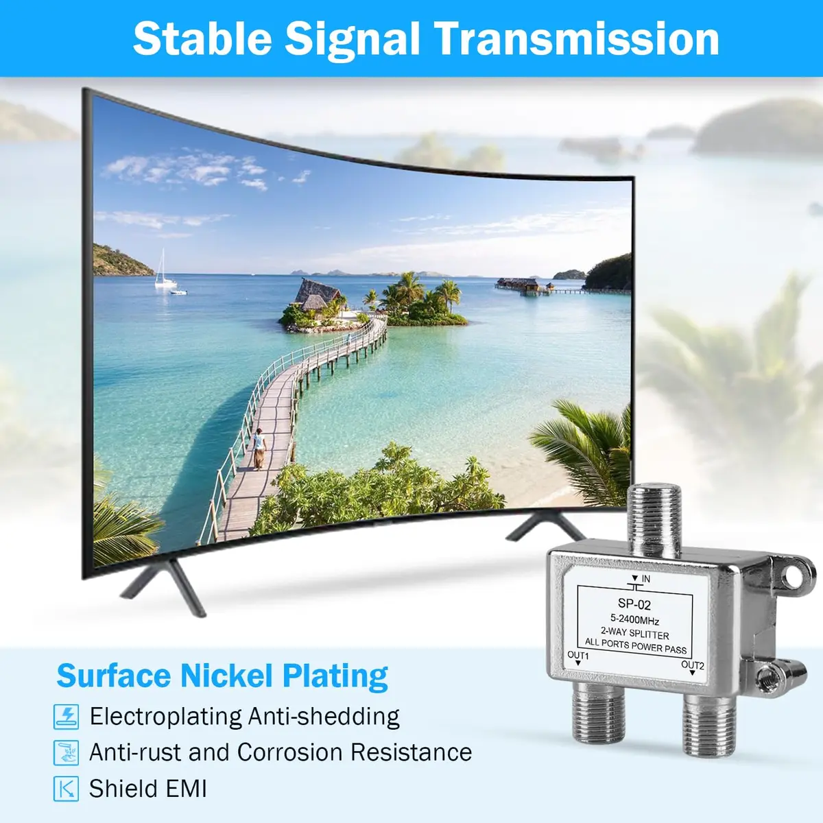 NEWCARE 2-Way Coaxial Cable Splitter 4-Pack | 5-2400MHz RG6 Compatible - view 5