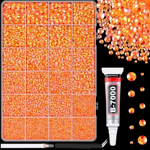 TINKRSTUFF Resin Jelly Rhinestones with B7000 Glue, Orange AB Flatback Crystal Gems (1 Small Pack + Glue) - main product image