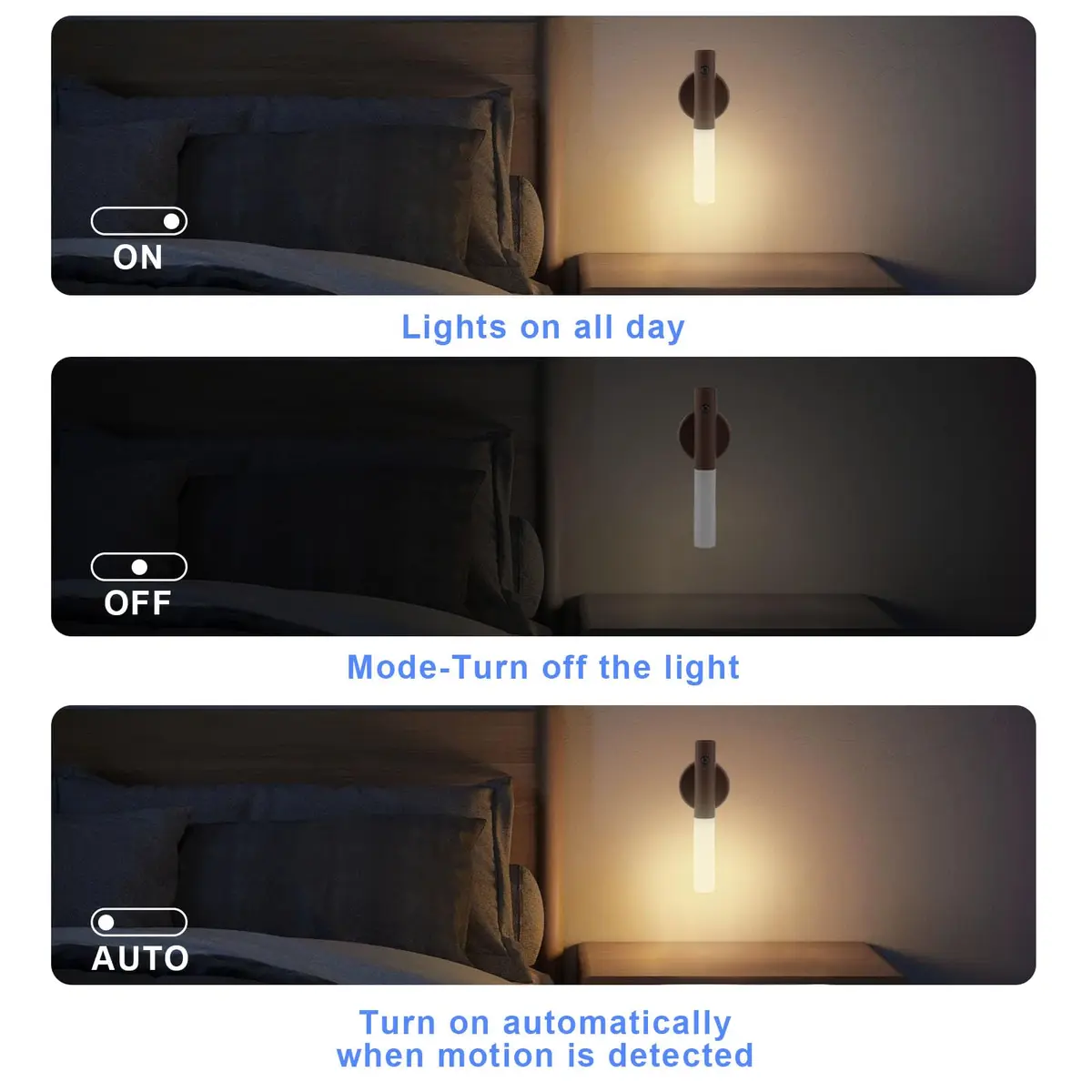 LANDGOO Motion Sensor Wall Sconce Rechargeable Night Light Warm White | Walnut Wood, PIR Sensor, Magnetic Mount - view 4