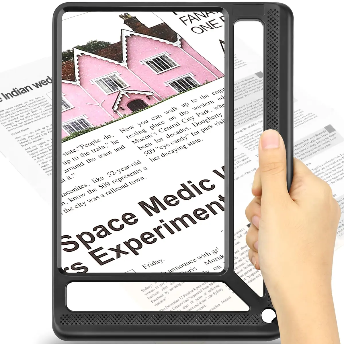 AKKYCVS 5X Full Page Magnifying Glass with Handle & Wrist Strap, 12.7cm x 17.8cm (5" x 7") Viewing Area | Lightweight Reading Aid for Seniors - main product image