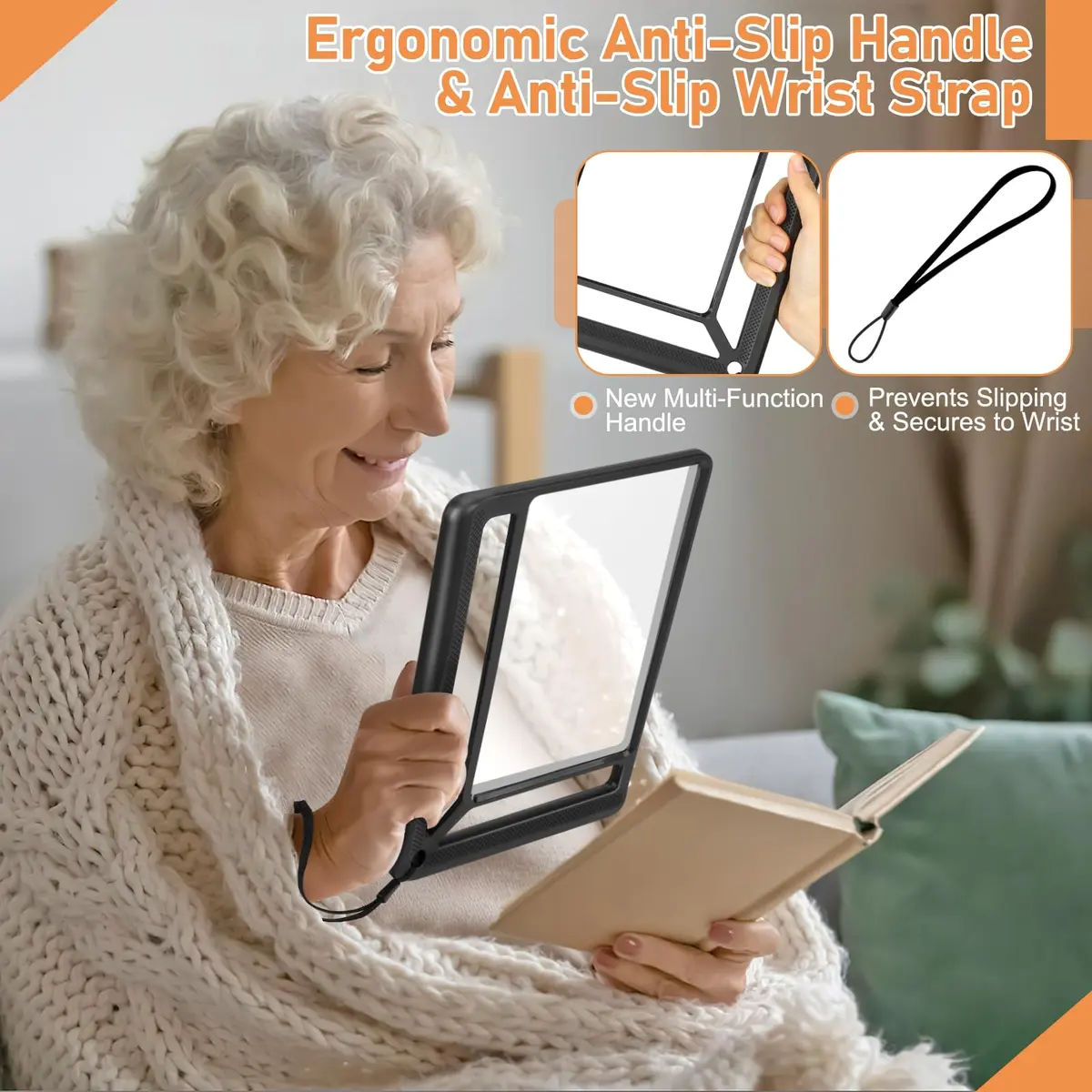 AKKYCVS 5X Full Page Magnifying Glass with Handle & Wrist Strap, 12.7cm x 17.8cm (5" x 7") Viewing Area | Lightweight Reading Aid for Seniors - view 3