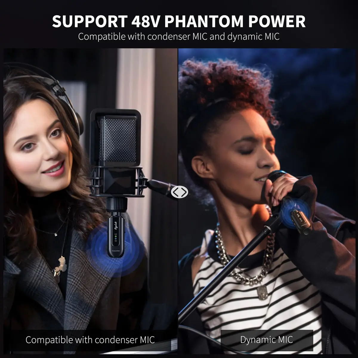 POGOLAB Wireless Microphone Transmitter Receiver 2.4Ghz | Long Range, Rechargeable, 48V Phantom Power - view 6