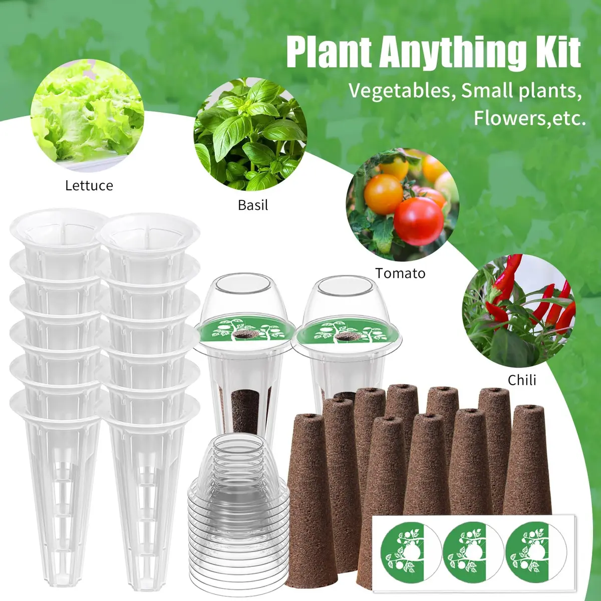 DRYADES Seed Pod Kit with 12 Grow Sponges, 12 Baskets, 12 Domes & 36 Labels | 72 Pcs Total - view 5