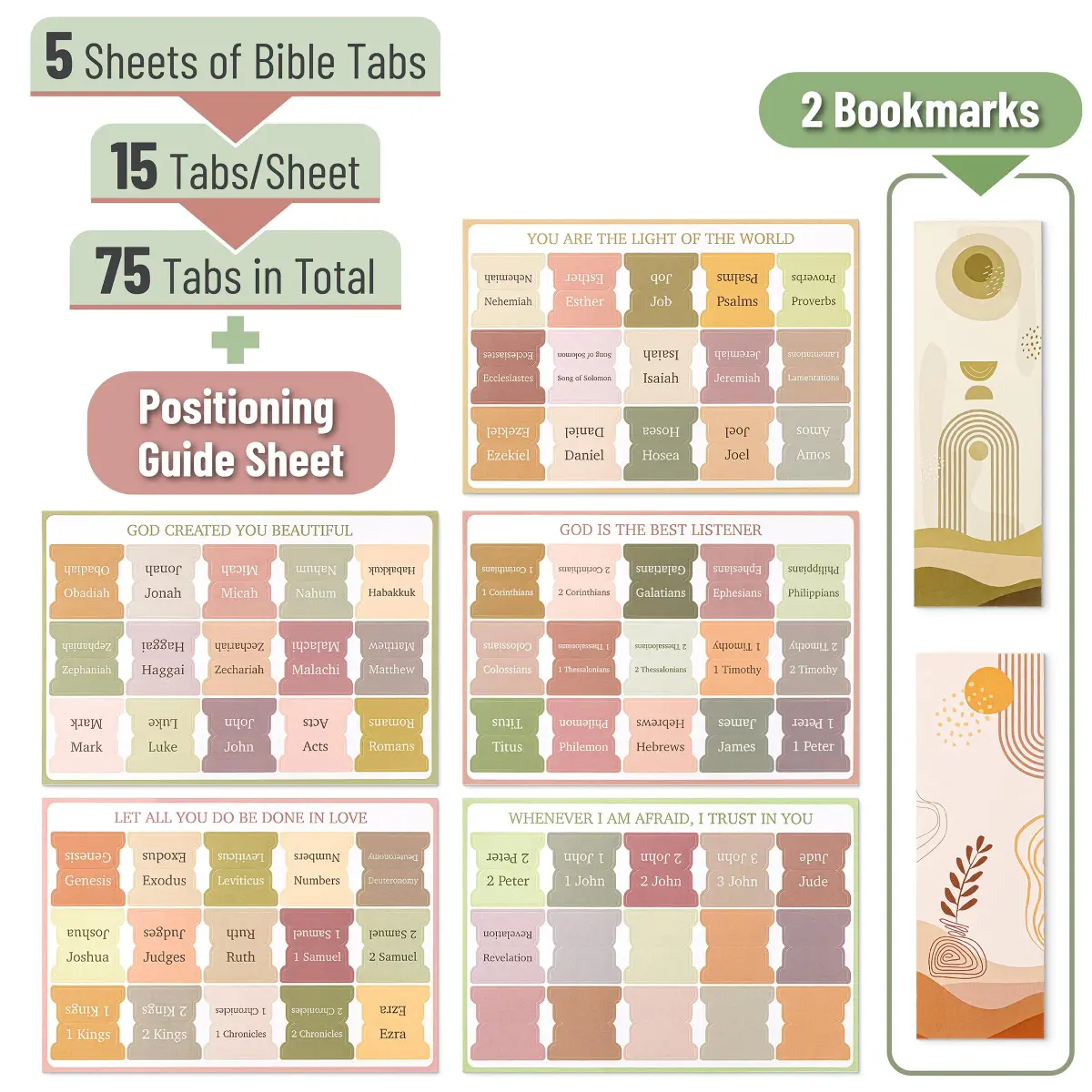 Mr. Pen Boho Bible Tabs & Bookmarks Set (75 Tabs, 2 Bookmarks) — USA Import - view 2