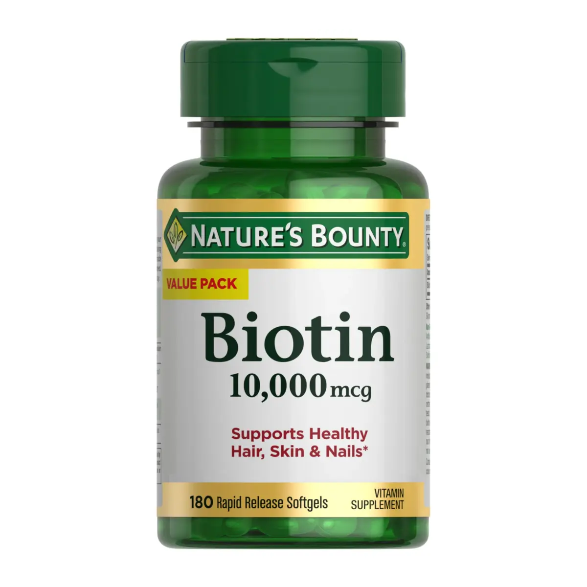 Nature's Bounty Biotin Hair Skin and Nails Vitamins 10000mcg 180 Count Softgels | Supports Healthy Hair Skin Nails & Energy Metabolism - main product image