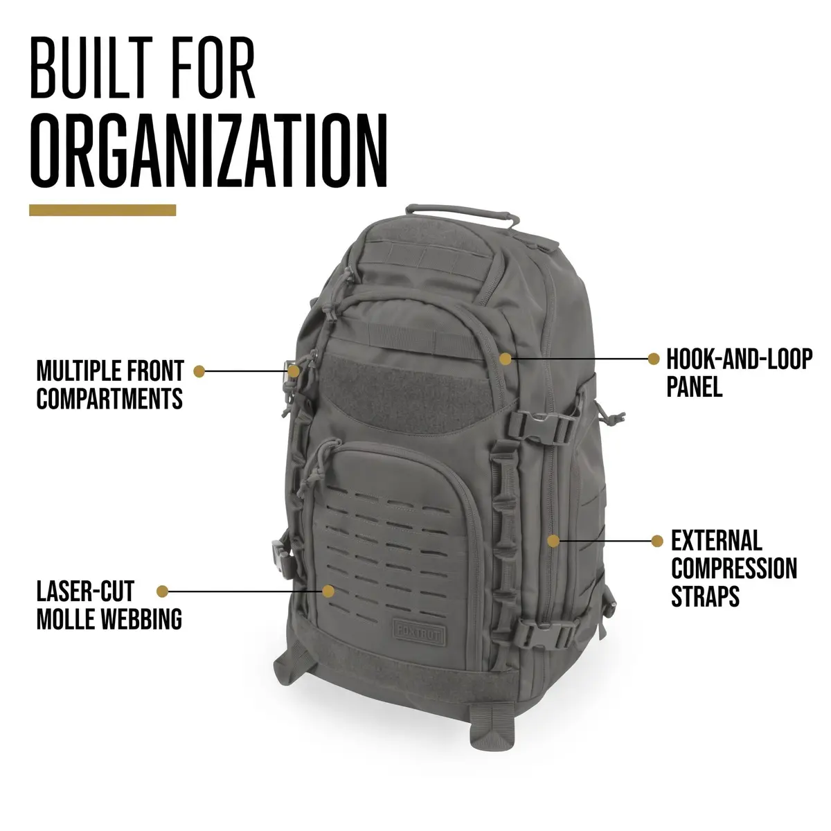 HIGHLAND TACTICAL Foxtrot 38L Large Tactical Backpack for Men & Women | Durable Hiking Travel Laptop Backpack with Organizer Pockets, MOLLE Daypack with Waist Belt for Everyday Carry, Camping, Work - view 9