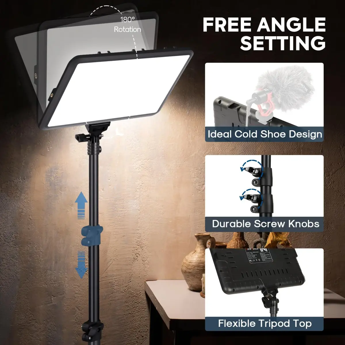 NiceVeedi 25W LED Video Light Kit 2-Pack with Tripod Stand, 73" Stream Light for Video Recording - view 6