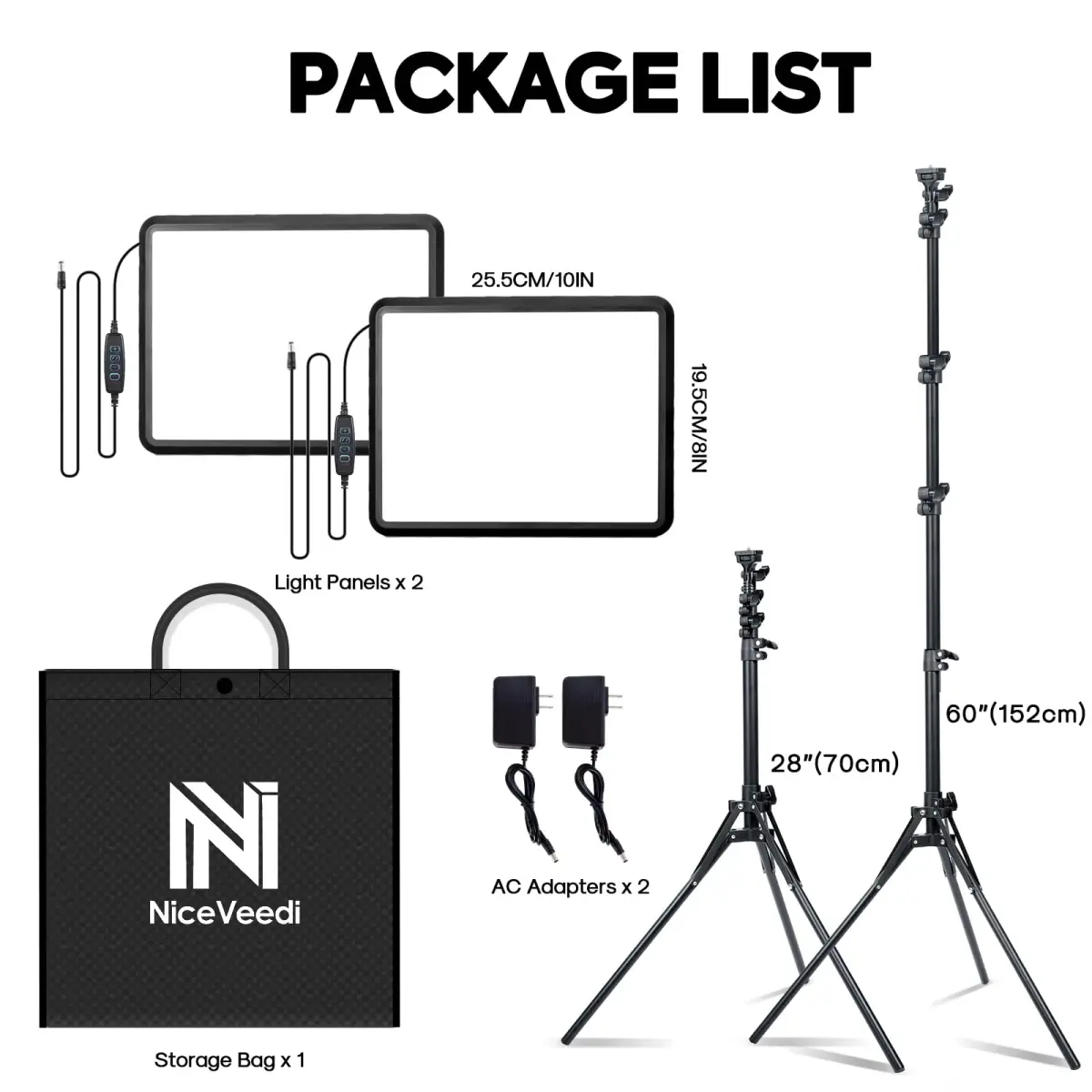 NiceVeedi 25W LED Video Light Kit 2-Pack with Tripod Stand, 73" Stream Light for Video Recording - view 7