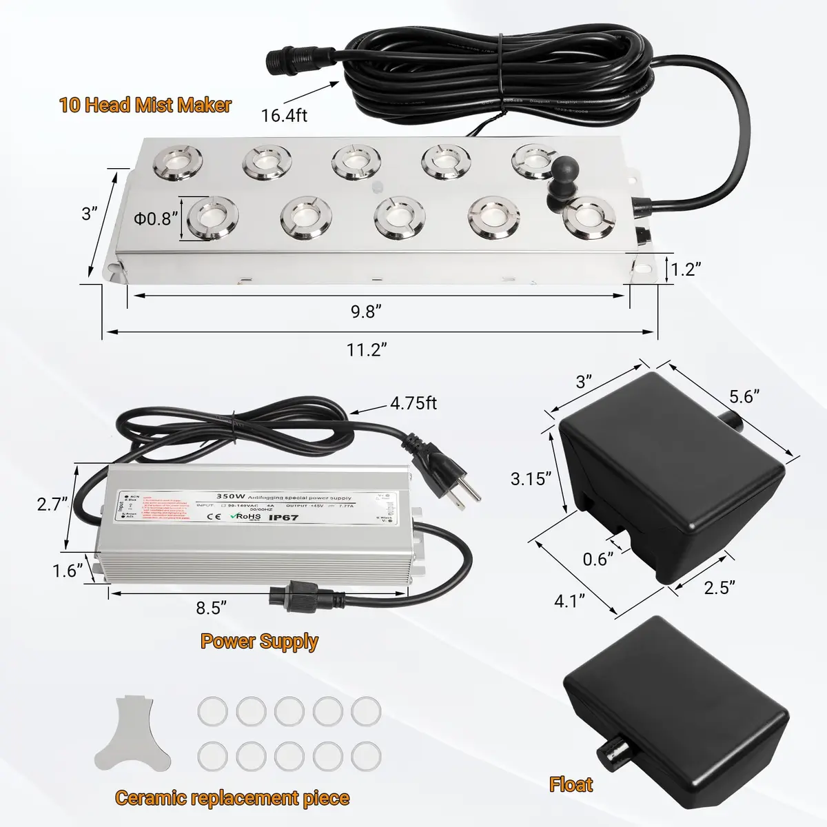 Toriexon Ultrasonic Mist Fogger 10 Heads | 7000ml/H, Stainless Steel, IP67 Waterproof - view 3
