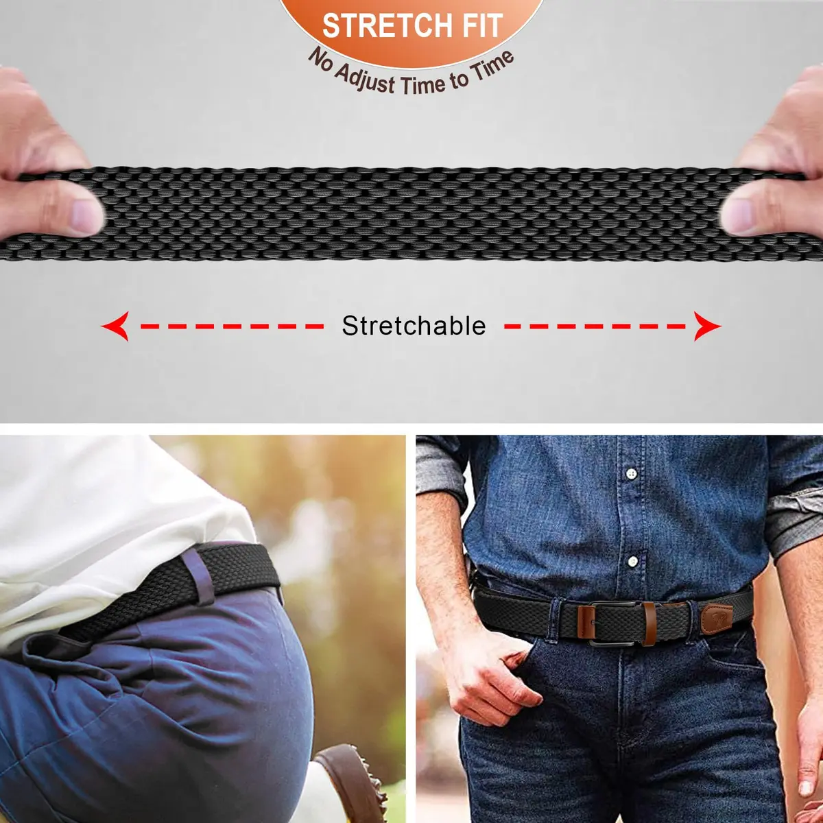 BULLIANT Reversible Stretch Braided Web Belt 1 3/8" | Modern Casual Style for Men - view 7
