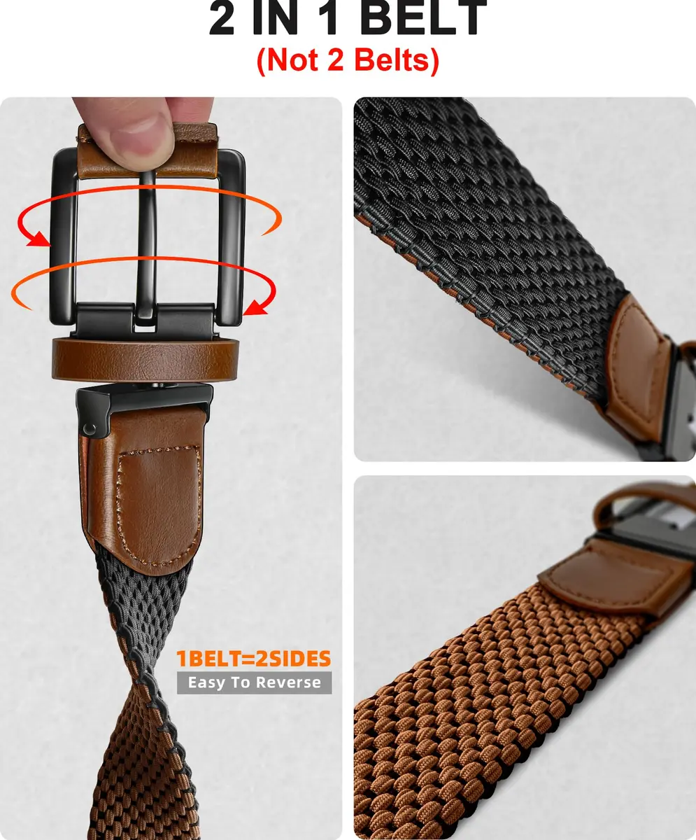 BULLIANT Reversible Stretch Braided Web Belt 1 3/8" | Modern Casual Style for Men - view 2