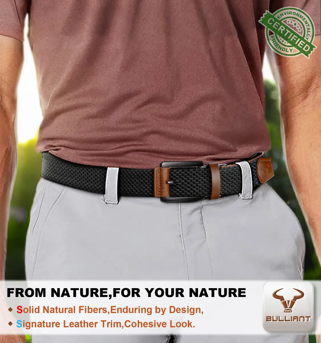 BULLIANT Reversible Stretch Braided Web Belt 1 3/8" | Modern Casual Style for Men - view 3