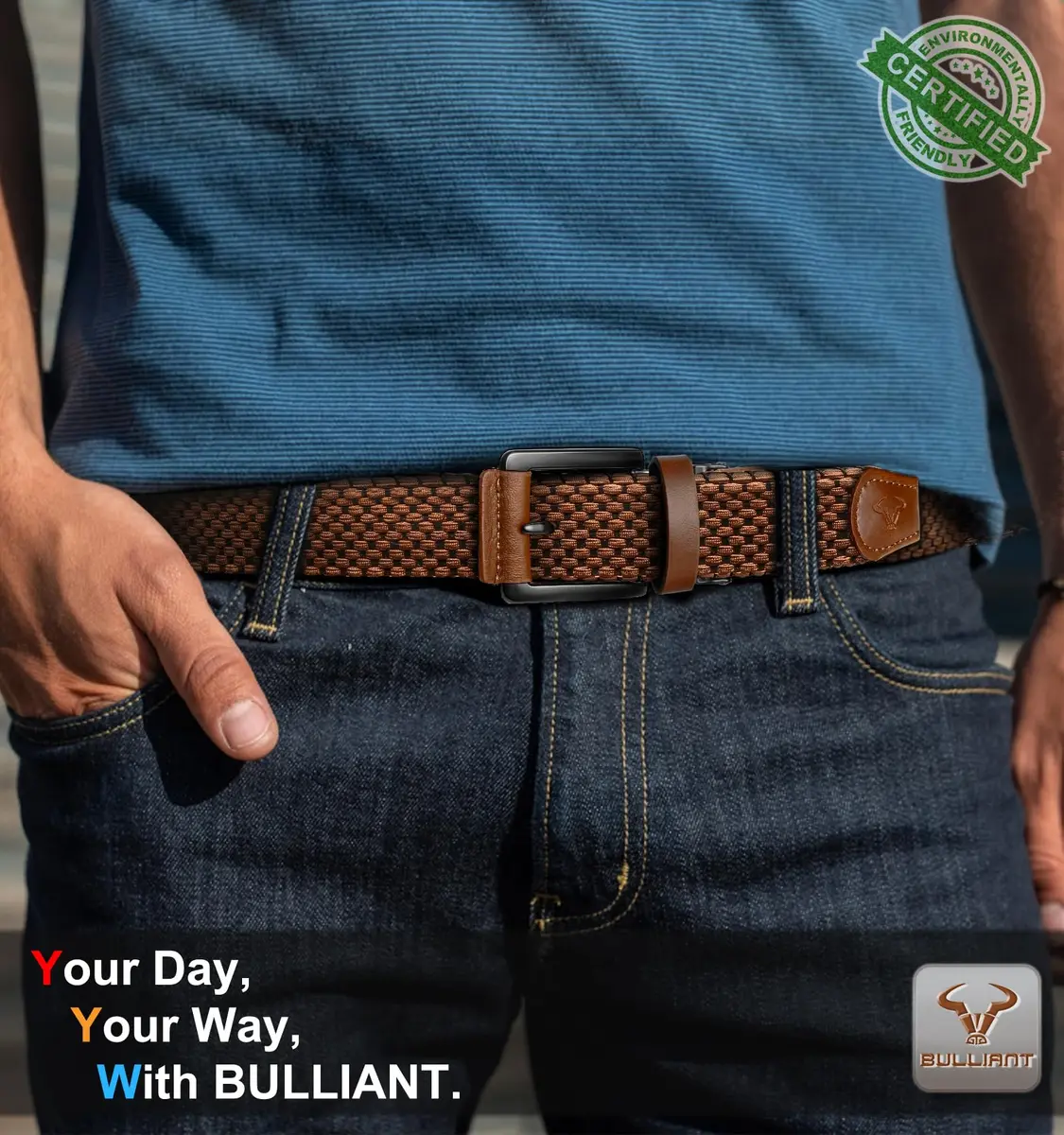 BULLIANT Reversible Stretch Braided Web Belt 1 3/8" | Modern Casual Style for Men - view 4