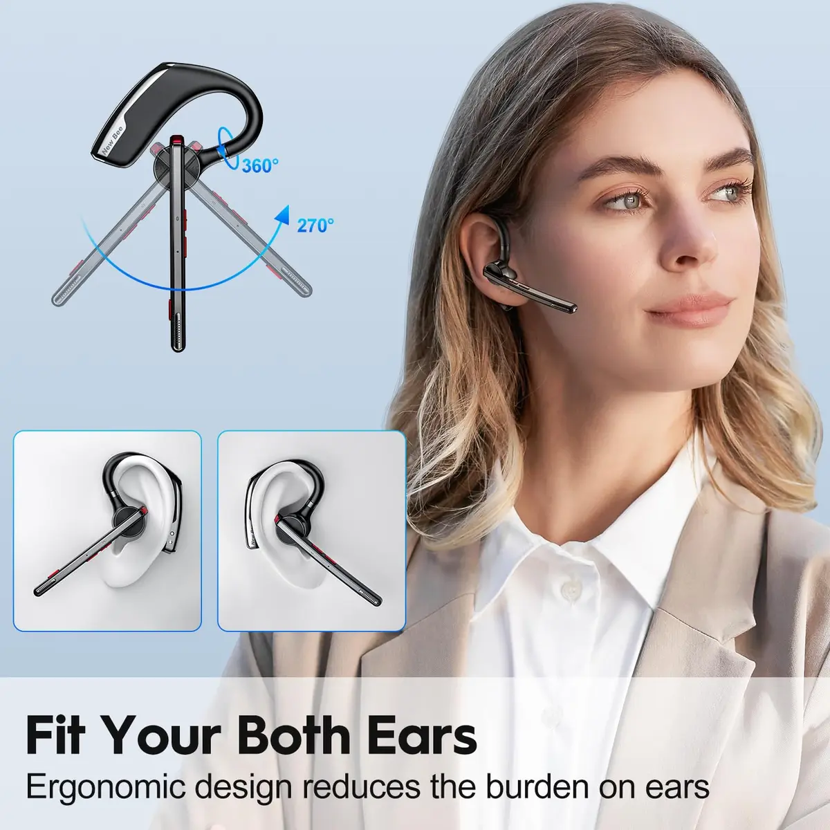 New Bee M51 Bluetooth Headset 2-Pack | Dual Mic Noise Cancelling Wireless Earpiece with 500mAh Charging Case - view 5