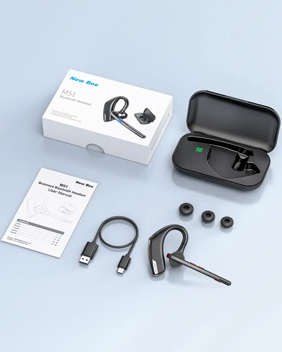 New Bee M51 Bluetooth Headset 2-Pack | Dual Mic Noise Cancelling Wireless Earpiece with 500mAh Charging Case - view 8