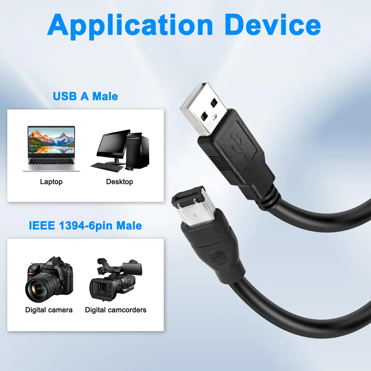 MEIRIYFA Firewire 1394 6-Pin to USB 2.0 Adapter Cable 1.8M | High-Speed Data Transfer for Printers, Scanners, Cameras - view 2