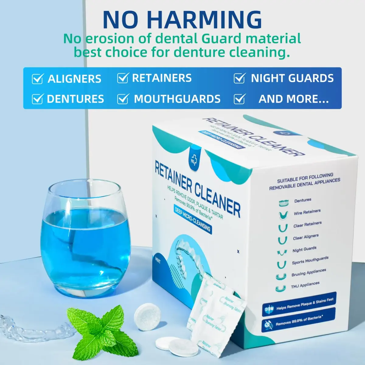 YKL Retainer & Denture Cleaner Tablets 240 Count (8 Months Supply) | Dental Aligner, Mouth Guard, False Teeth Cleaning - view 5