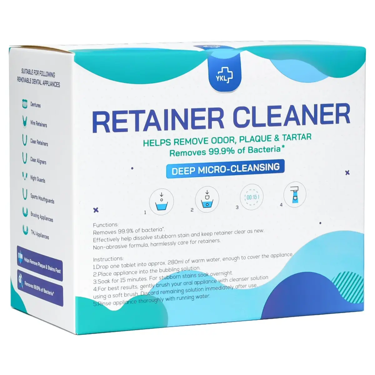 YKL Retainer & Denture Cleaner Tablets 240 Count (8 Months Supply) | Dental Aligner, Mouth Guard, False Teeth Cleaning - view 2
