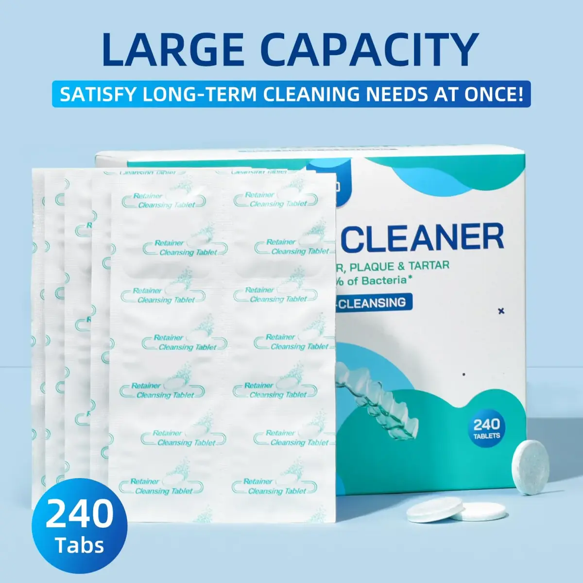 YKL Retainer & Denture Cleaner Tablets 240 Count (8 Months Supply) | Dental Aligner, Mouth Guard, False Teeth Cleaning - view 3