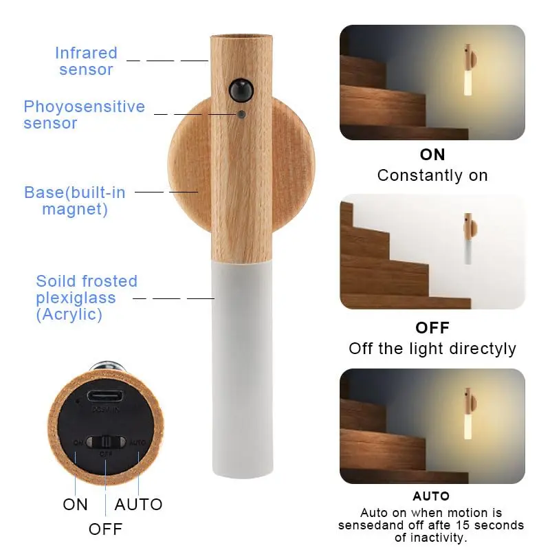 LANDGOO Motion Sensor Wall Sconce | Rechargeable Night Light with PIR Sensor, Warm White - view 6