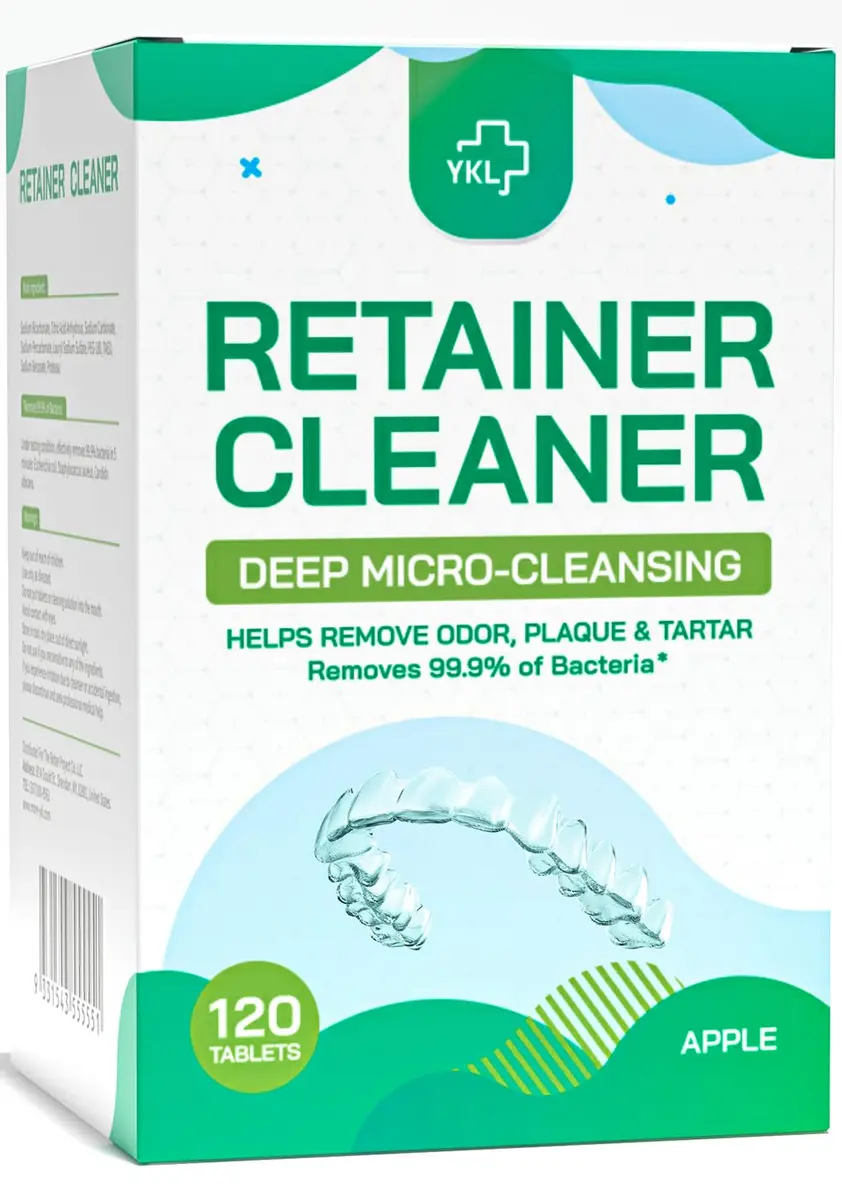 YKL Retainer Cleaner & Denture Cleaning Tablets Fresh Apple Flavor 120 Count (3.99 oz) | Cleans Mouth Guards & Invisalign - main product image
