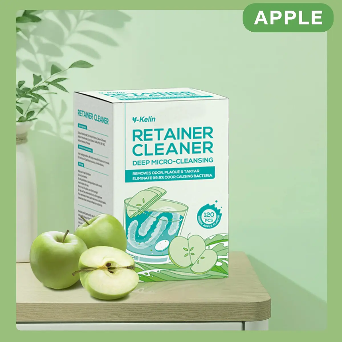 YKL Retainer Cleaner & Denture Cleaning Tablets Fresh Apple Flavor 120 Count (3.99 oz) | Cleans Mouth Guards & Invisalign - view 9