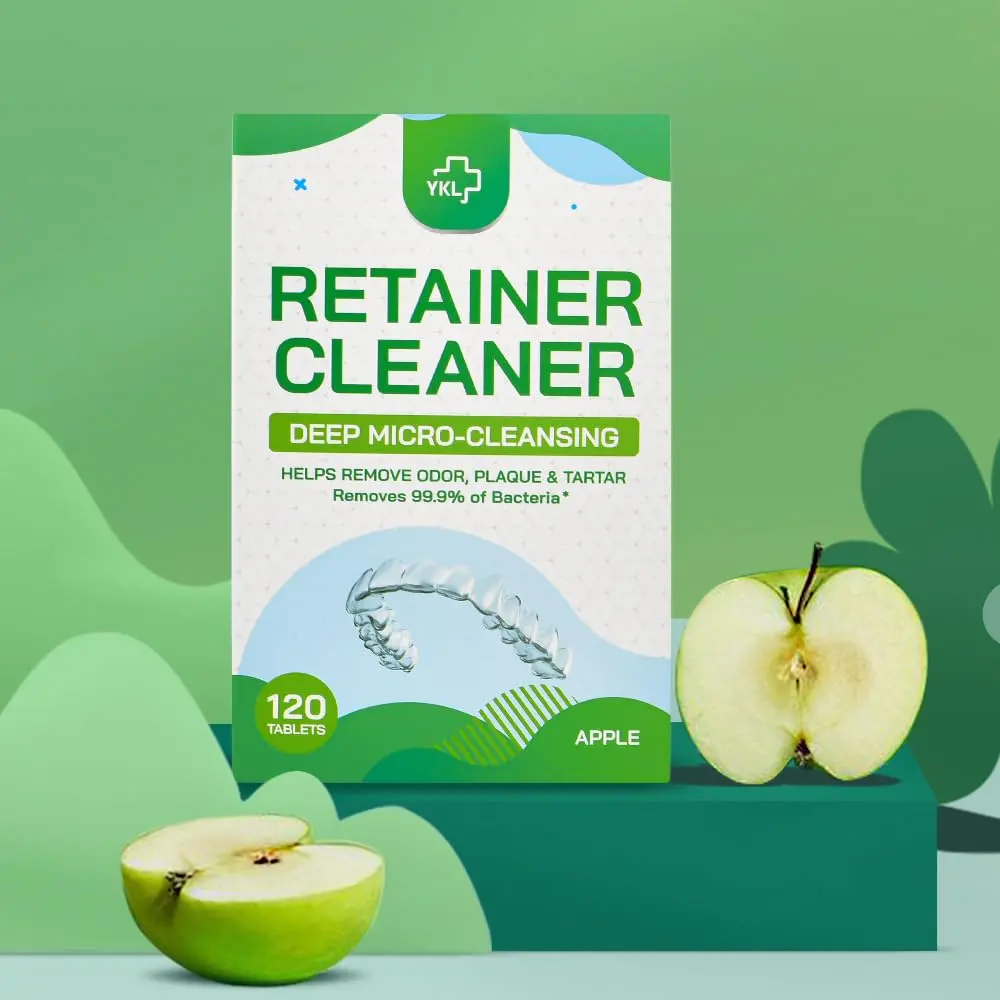 YKL Retainer Cleaner & Denture Cleaning Tablets Fresh Apple Flavor 120 Count (3.99 oz) | Cleans Mouth Guards & Invisalign - view 3