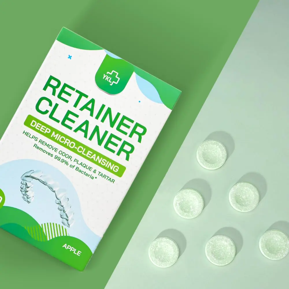 YKL Retainer Cleaner & Denture Cleaning Tablets Fresh Apple Flavor 120 Count (3.99 oz) | Cleans Mouth Guards & Invisalign - view 4