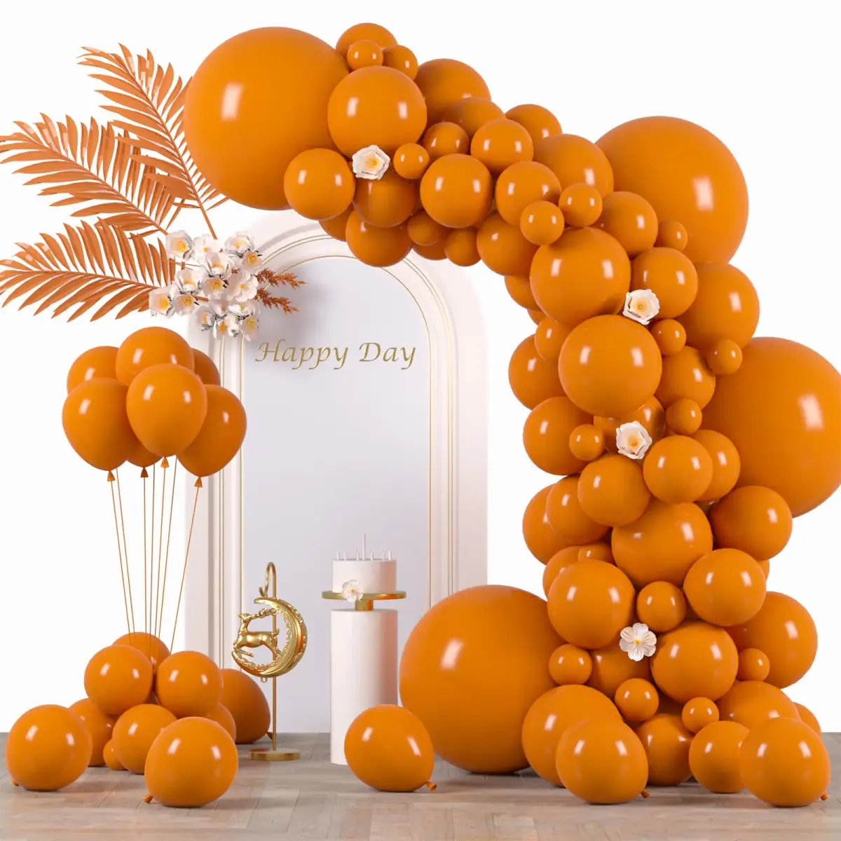 Voircoloria 130pcs Burnt Orange Balloons Garland Arch Kit 56x5" 40x12" 30x10" 4x18" | Assorted Colors Balloon for Parties - main product image