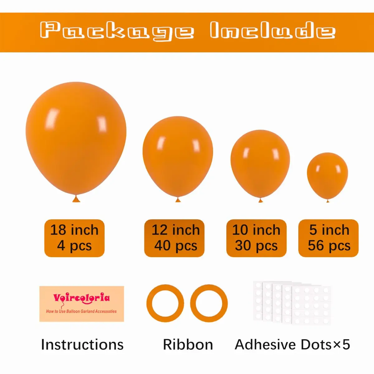 Voircoloria 130pcs Burnt Orange Balloons Garland Arch Kit 56x5" 40x12" 30x10" 4x18" | Assorted Colors Balloon for Parties - view 2