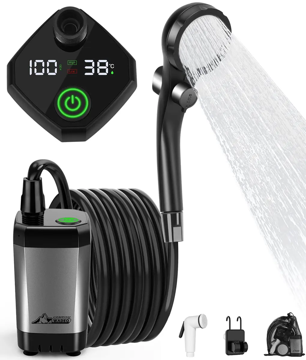 WADEO Portable Camping Shower with Digital Display & 6000mAh Battery | 5 L/min Flow Rate - main product image