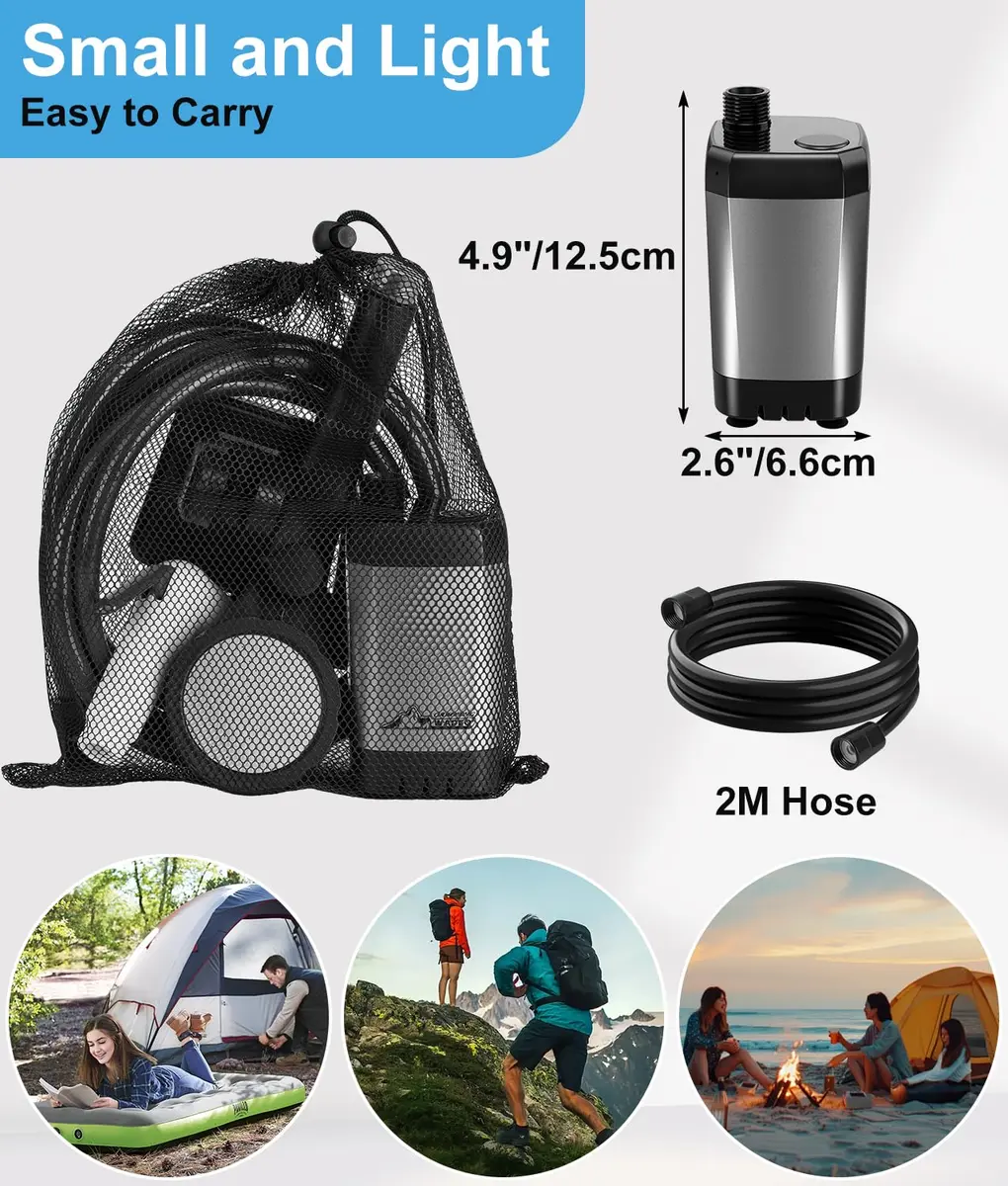 WADEO Portable Camping Shower with Digital Display & 6000mAh Battery | 5 L/min Flow Rate - view 6