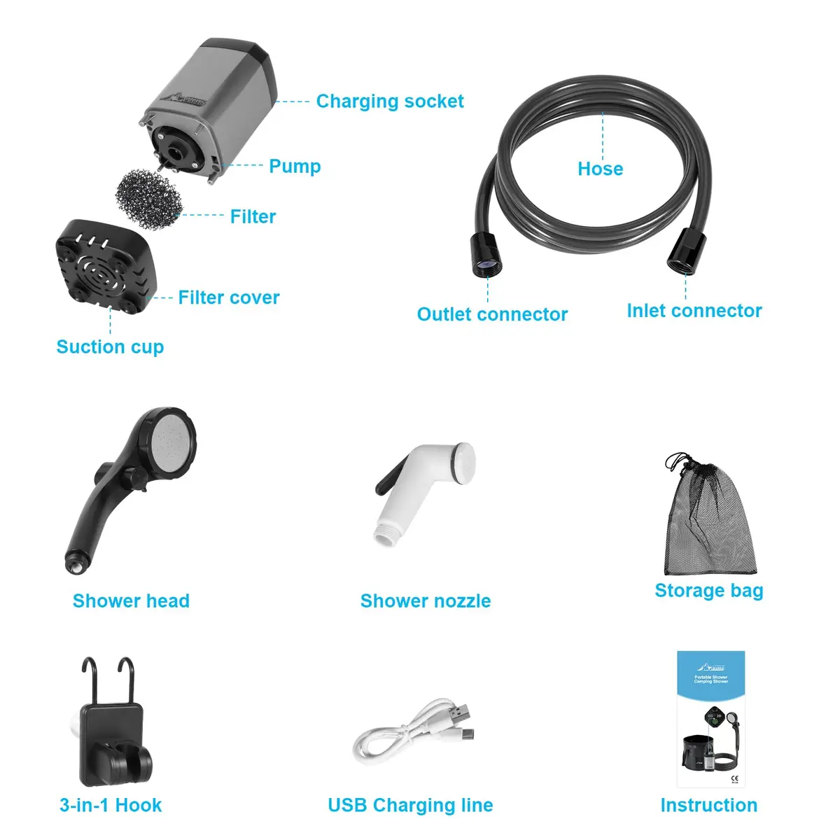 WADEO Portable Camping Shower with Digital Display & 6000mAh Battery | 5 L/min Flow Rate - view 8