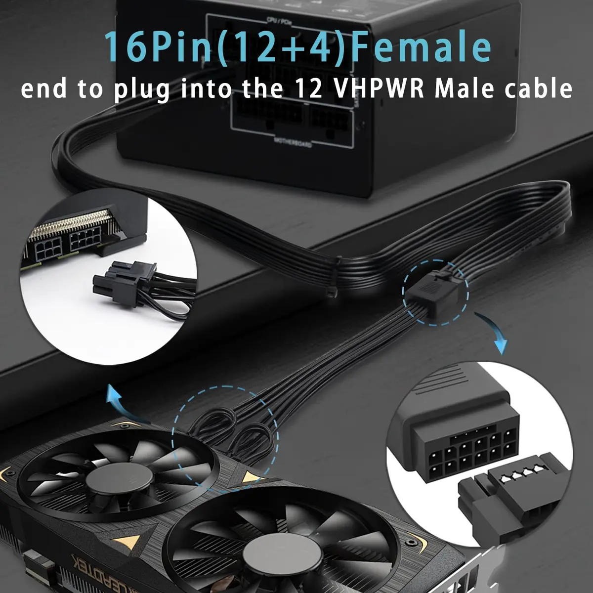 COMeap 16 Pin to Dual 8 Pin PCIe Conversion Cable 18cm (7in) | Powers GPUs with 12VHPWR PSU Ports - view 7