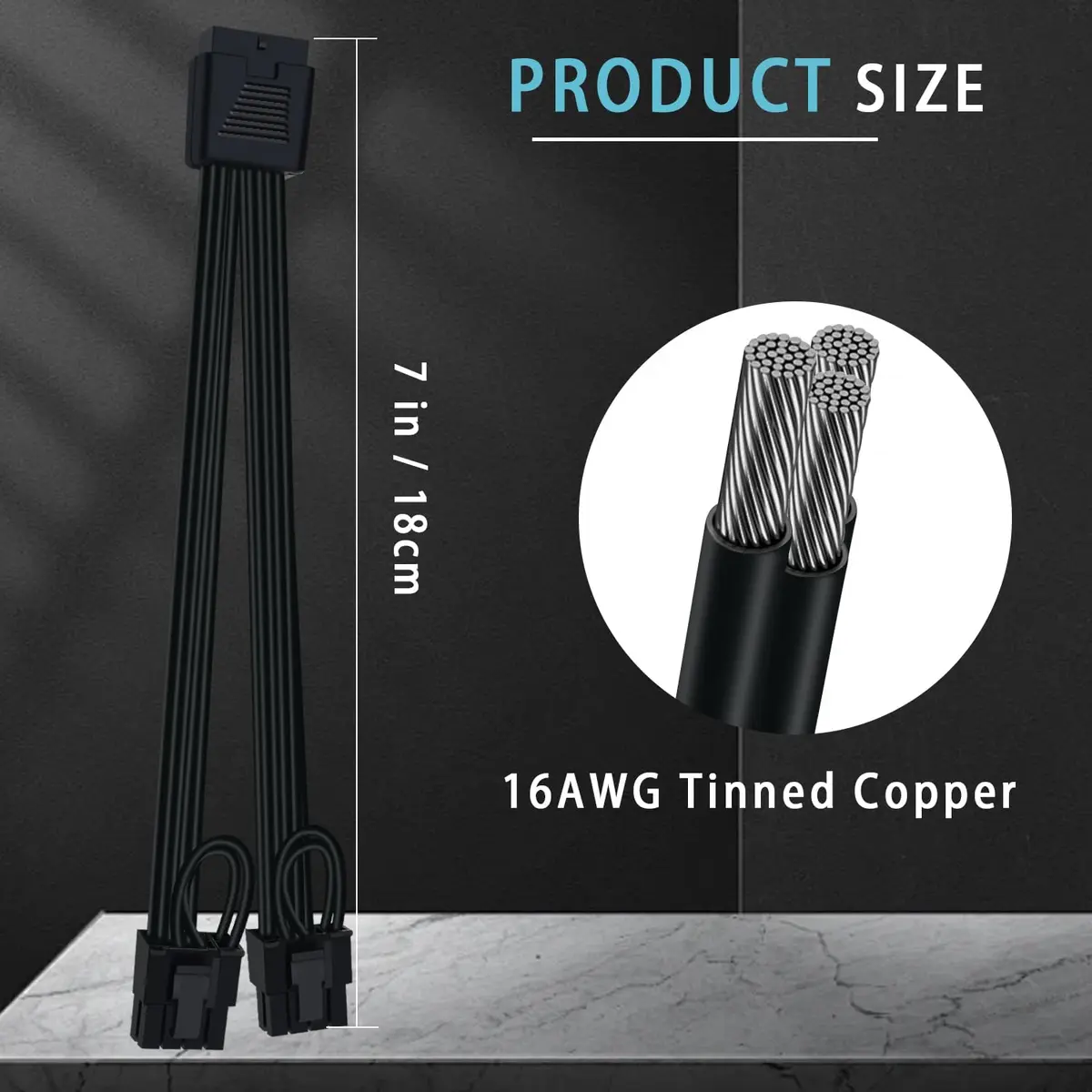 COMeap 16 Pin to Dual 8 Pin PCIe Conversion Cable 18cm (7in) | Powers GPUs with 12VHPWR PSU Ports - view 3