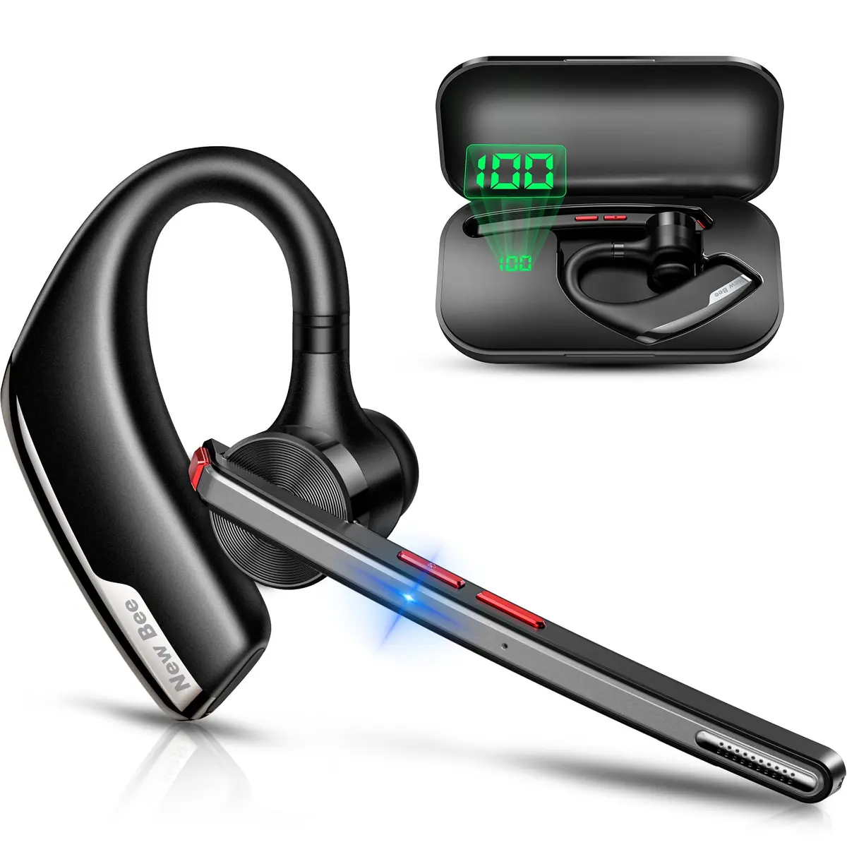 New Bee M51 Bluetooth Headset with Charging Case | Dual Mic Noise Cancelling Earpiece - main product image